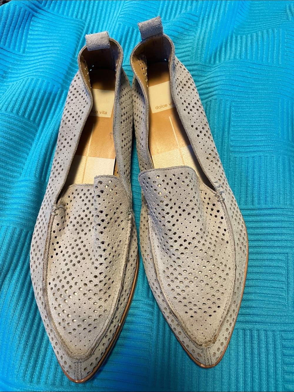 Dolce Vita Light Taupe Perforated Suede Pointed Loafers